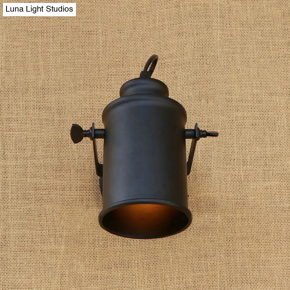 Antique Style Cylinder Sconce Light with Metallic Finish and Wall Mount in Black/Rust for Living rooms