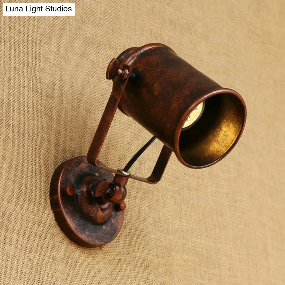 Antique Style Cylinder Sconce Light with Metallic Finish and Wall Mount in Black/Rust for Living rooms