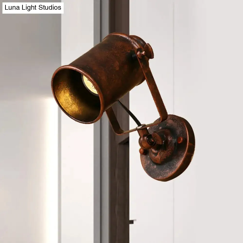 Antique Style Cylinder Sconce Light with Metallic Finish and Wall Mount in Black/Rust for Living rooms