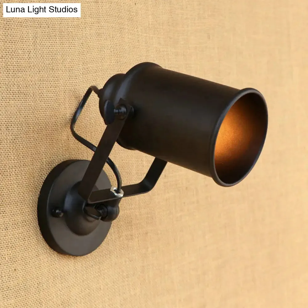 Antique Style Cylinder Sconce Light with Metallic Finish and Wall Mount in Black/Rust for Living rooms