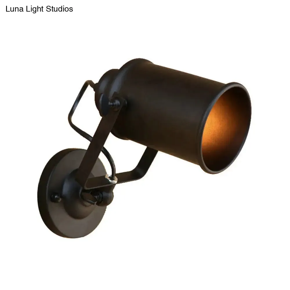 Antique Style Cylinder Sconce Light with Metallic Finish and Wall Mount in Black/Rust for Living rooms