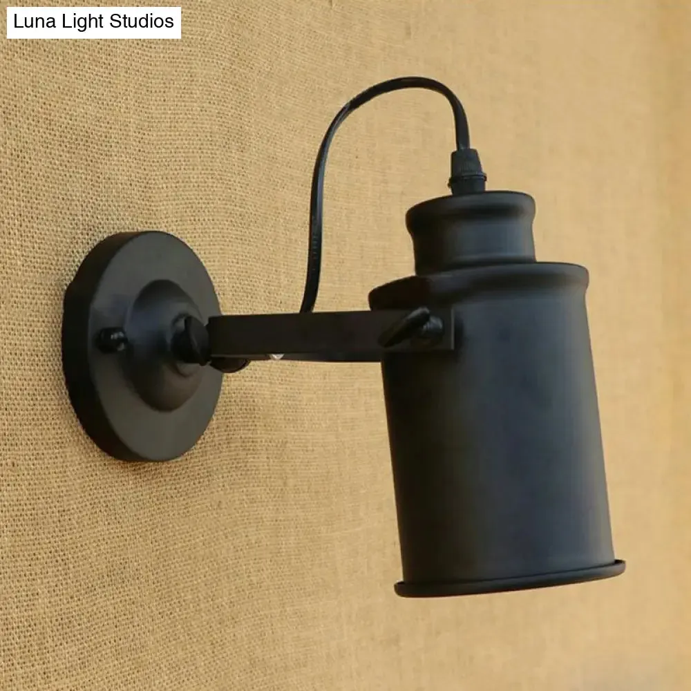 Antique Style Cylinder Sconce Light with Metallic Finish and Wall Mount in Black/Rust for Living rooms