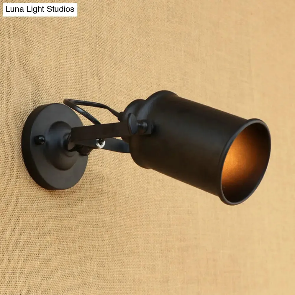 Antique Style Cylinder Sconce Light with Metallic Finish and Wall Mount in Black/Rust for Living rooms