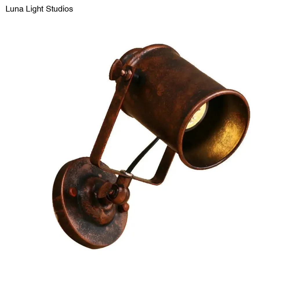 Antique Style Cylinder Sconce Light with Metallic Finish and Wall Mount in Black/Rust for Living rooms