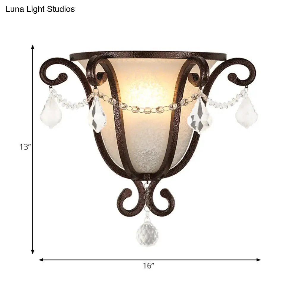 Antique Style Rust Urn Shaped Wall Sconce with Frosted Handblown Glass - Elegant Lighting for Living Room