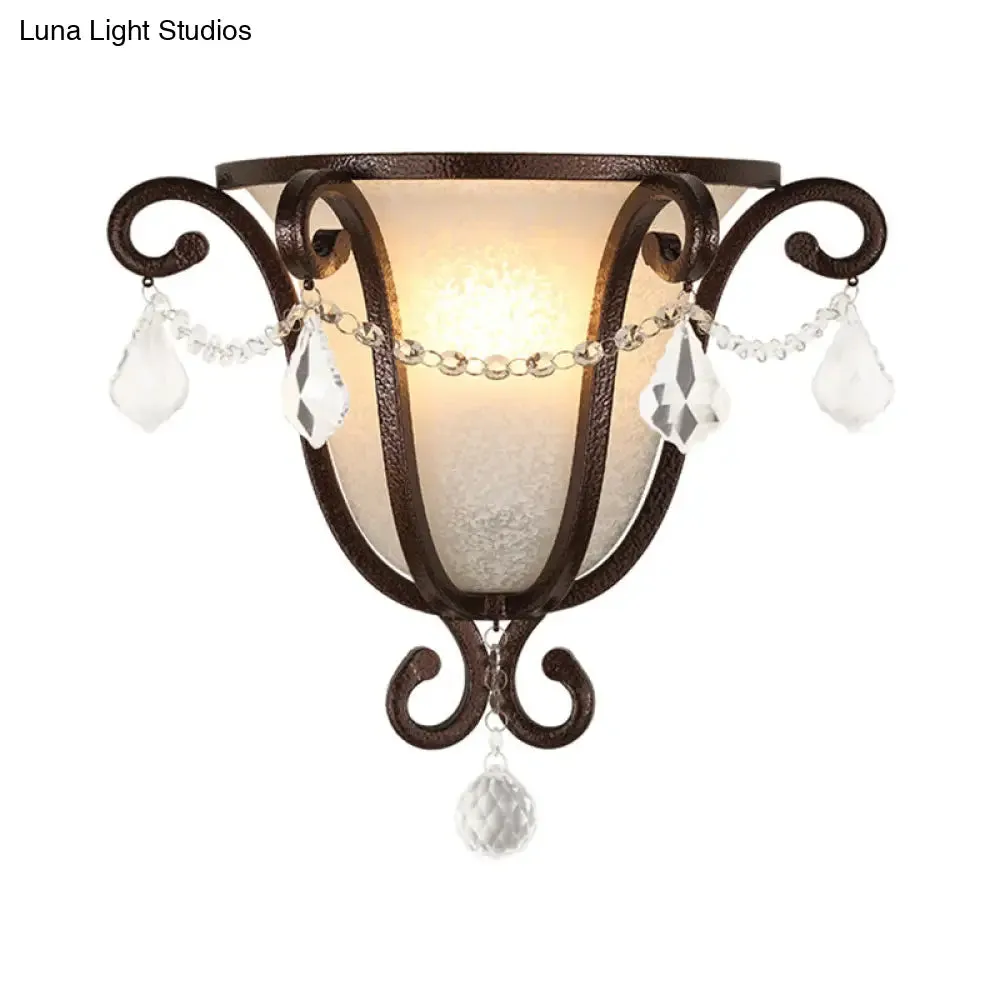 Antique Style Rust Urn Shaped Wall Sconce with Frosted Handblown Glass - Elegant Lighting for Living Room