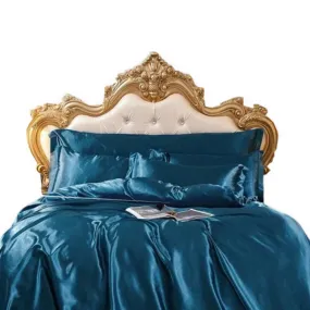 Anyhouz Beddings Blue EU Double Size 3 Pcs High End Satin Smooth Duvet Cover Set Luxury Polyester Silky Soft Cozy Bedding Set