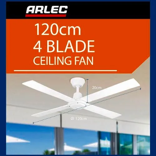 Arlec 120cm White 4 Blade Classic AC Ceiling Fan / CSF120W-1