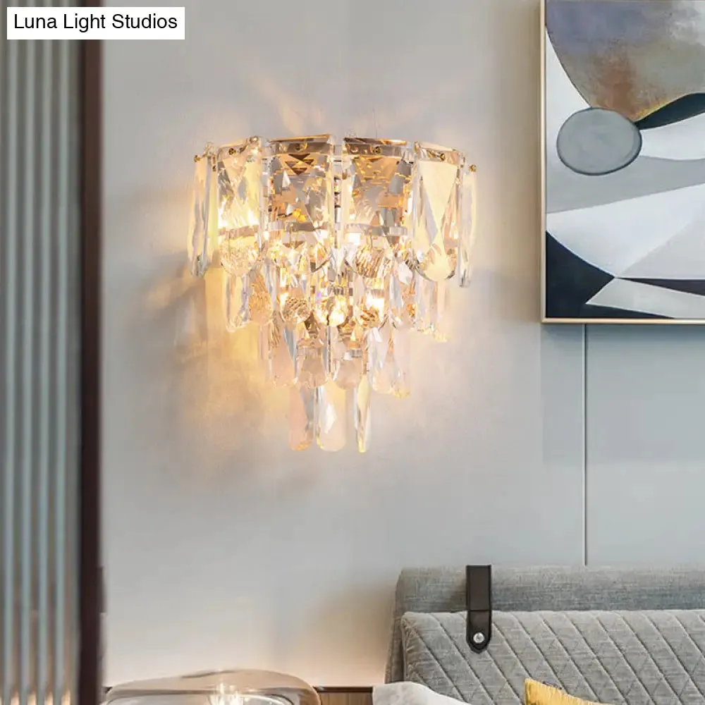 Artistic Crystal Tiered Wall Lamp - Elegant Brass 3-Head Wall Light Fixture for Living Room