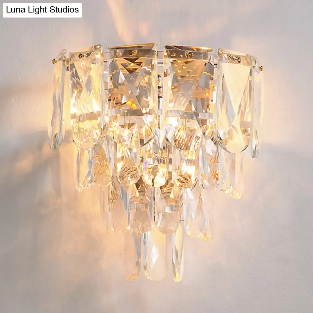 Artistic Crystal Tiered Wall Lamp - Elegant Brass 3-Head Wall Light Fixture for Living Room