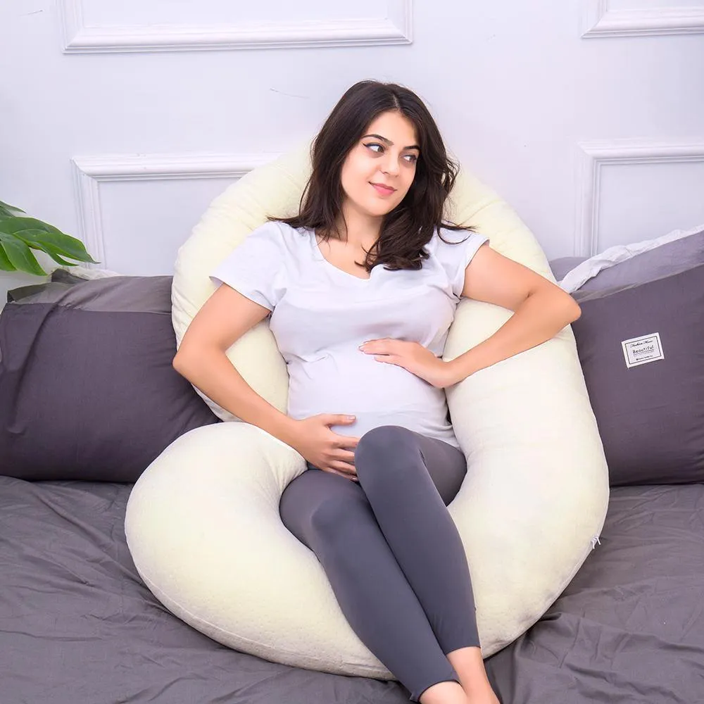 AWESLING C Shaped Full Body Pregnancy Pillow with Velour Cover (Yellow)