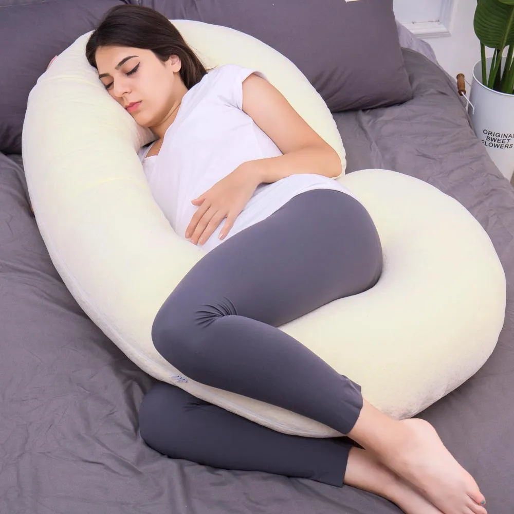 AWESLING C Shaped Full Body Pregnancy Pillow with Velour Cover (Yellow)