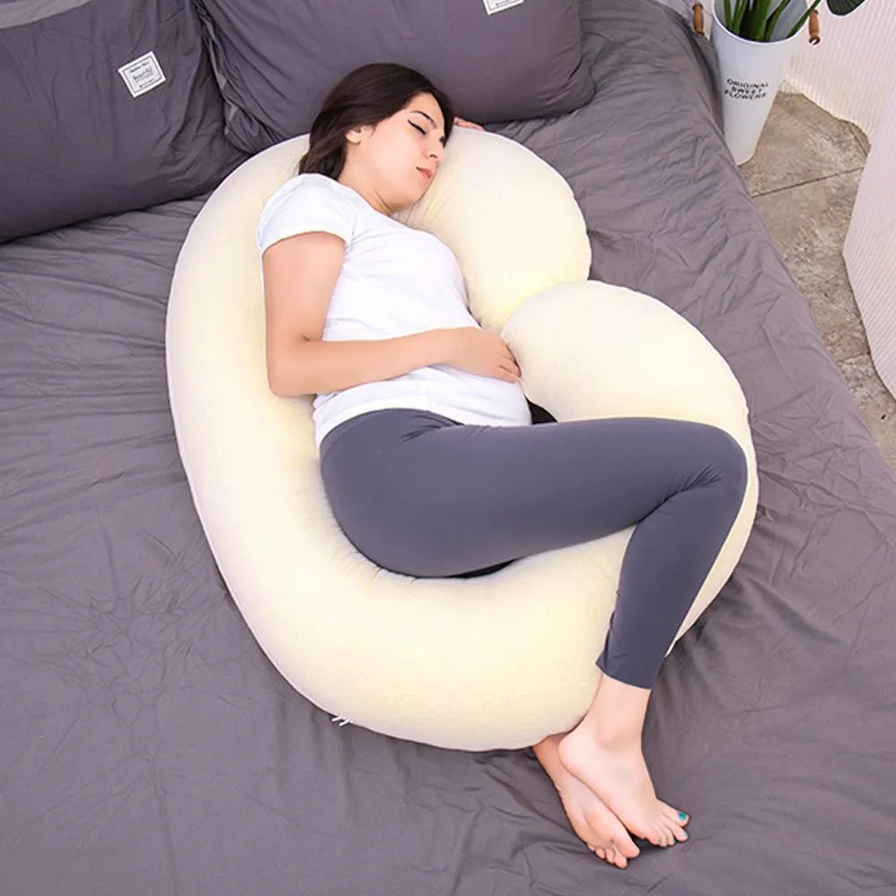 AWESLING C Shaped Full Body Pregnancy Pillow with Velour Cover (Yellow)