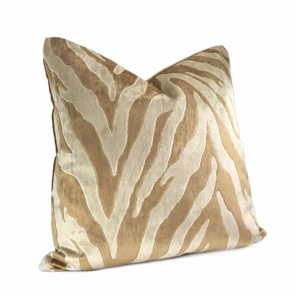 Bantu Brown & Cream Animal Stripe Velvet Pillow Cover