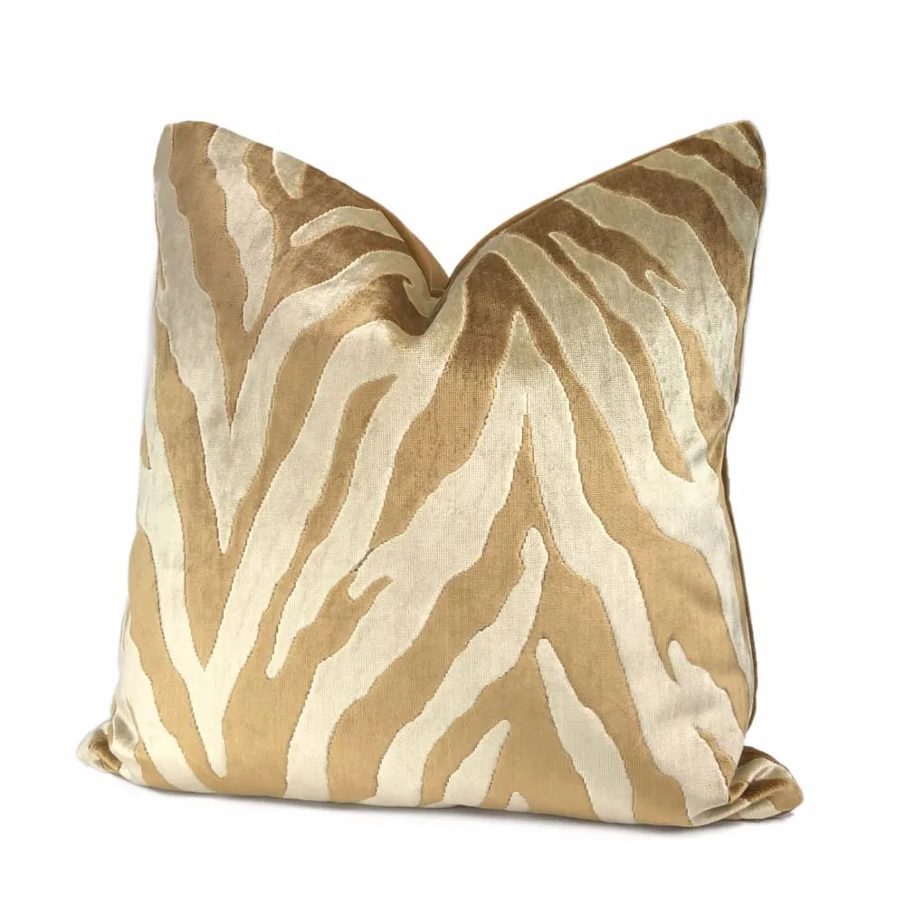 Bantu Brown & Cream Animal Stripe Velvet Pillow Cover