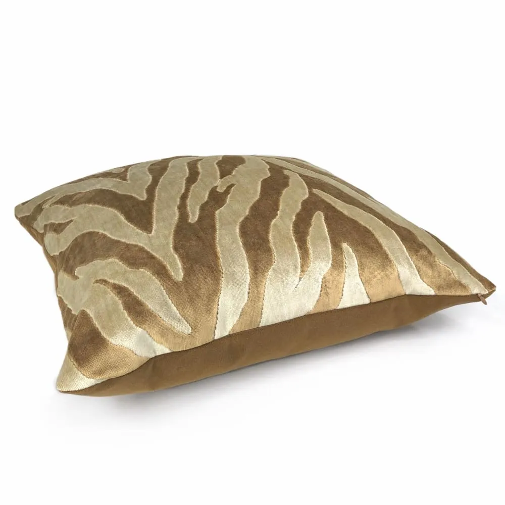 Bantu Brown & Cream Animal Stripe Velvet Pillow Cover