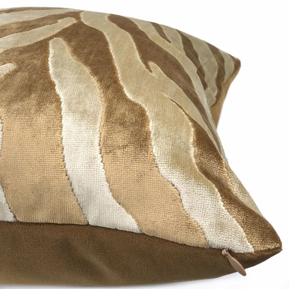 Bantu Brown & Cream Animal Stripe Velvet Pillow Cover