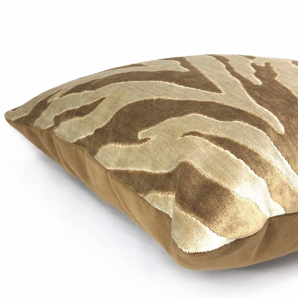 Bantu Brown & Cream Animal Stripe Velvet Pillow Cover