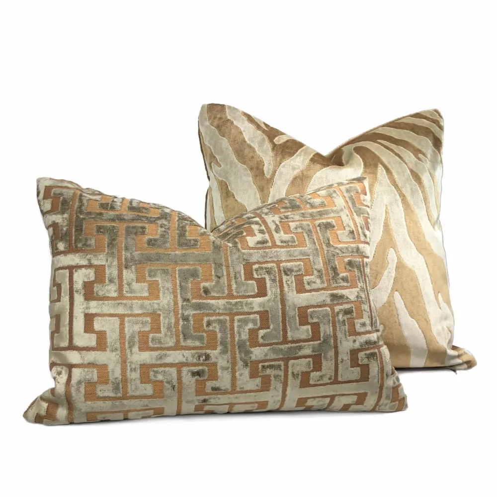 Bantu Brown & Cream Animal Stripe Velvet Pillow Cover