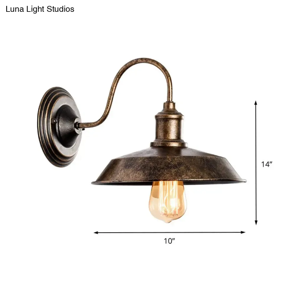 Barn Wall Mount Light with Gooseneck Arm in Bronze - 10"/14" Wide Wrought Iron