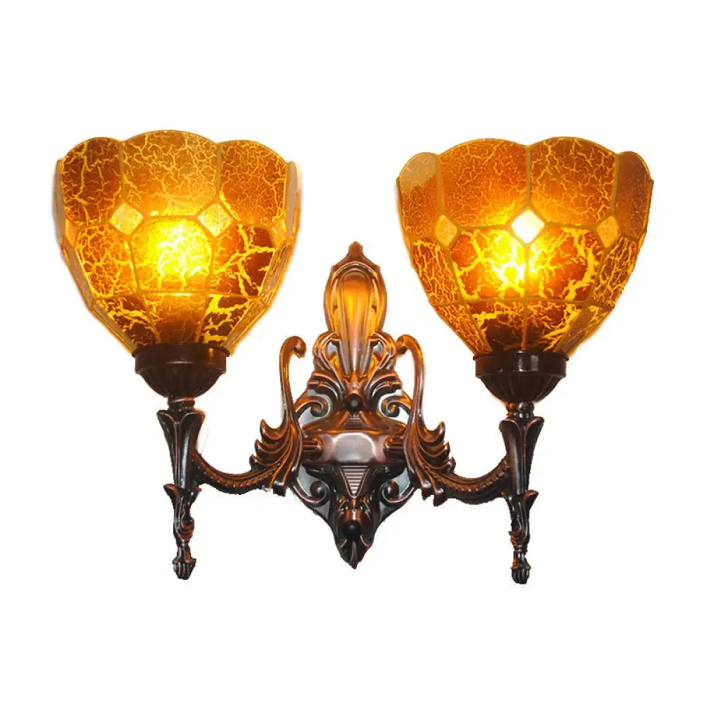 Baroque Stained Glass Wall Sconce with 2 Blue/Gold/Tan Lights - Perfect for Your Bedroom