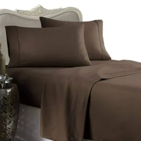 Bedding Series 600-Thread Count Soft Egyptian Cotton Luxurious 4-PCs Sheet Set Fits Easily Fit upto 25-30" Inch Deep Pockets Solid Pattern ( California King, Chocolate )