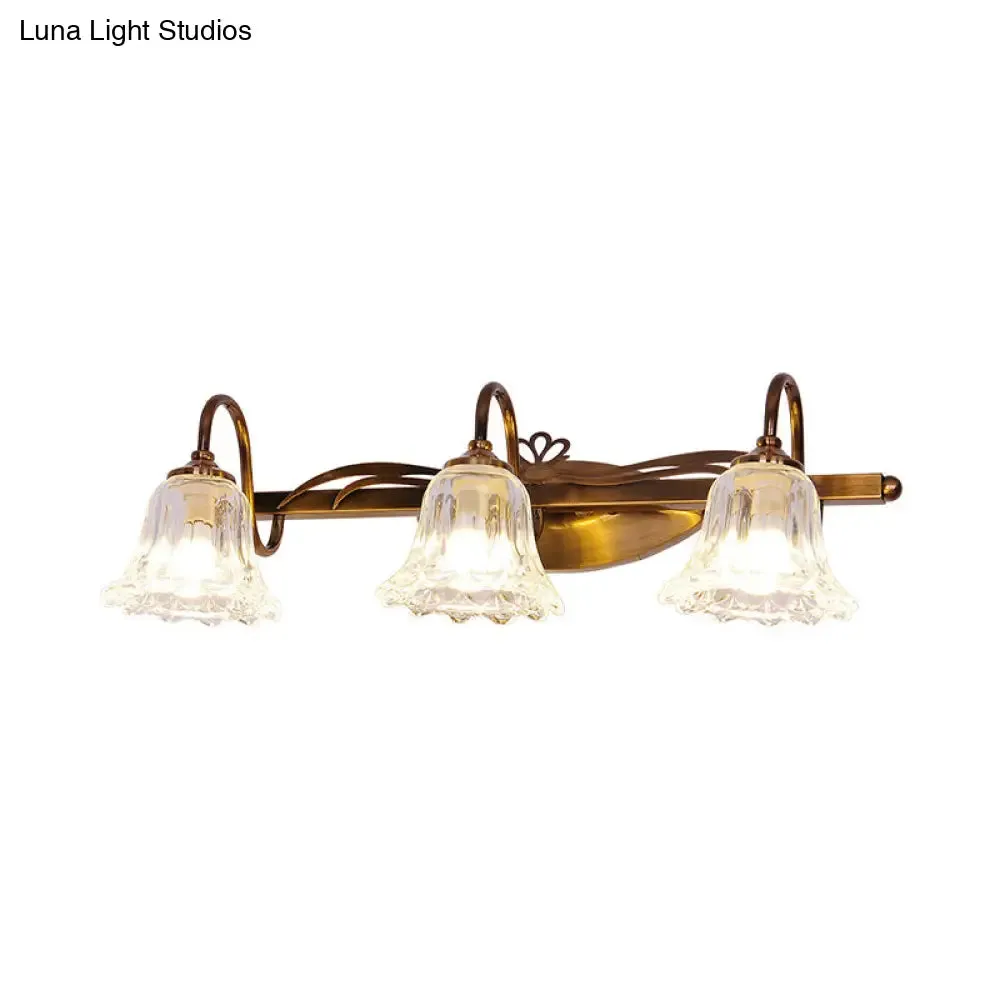 Bell Vintage Style Crystal Sconce Light with Gooseneck Arm – Brown, 2/3/4-Head Vanity Wall Lamp