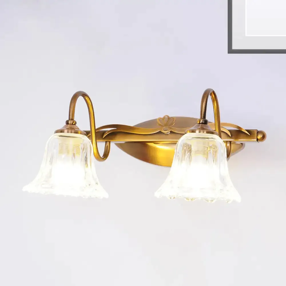 Bell Vintage Style Crystal Sconce Light with Gooseneck Arm – Brown, 2/3/4-Head Vanity Wall Lamp