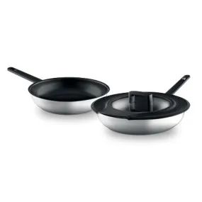 BergHOFF GEM 3Pc Downdraft 18/10 Stainless Steel Fry Pan Set, Black Handles