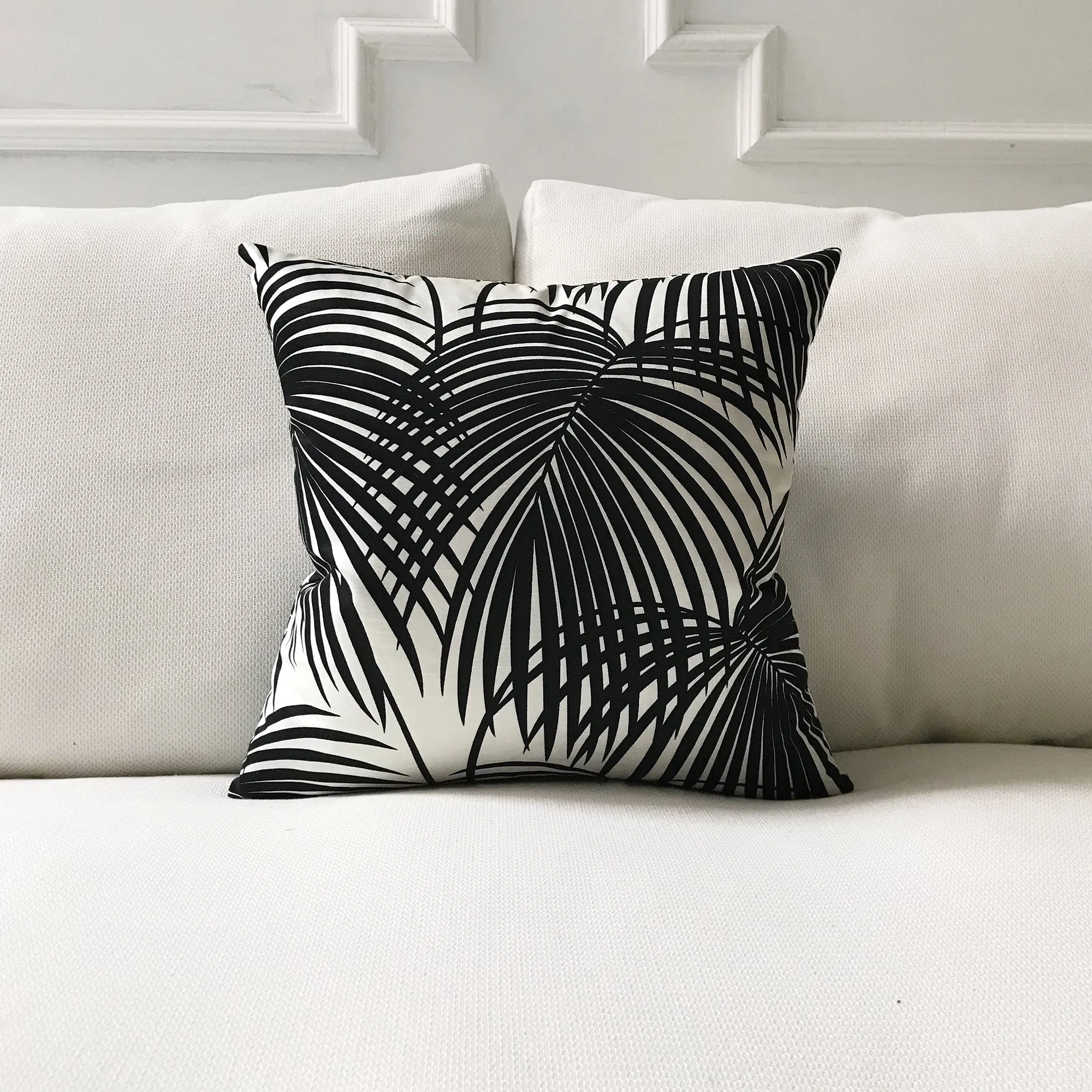 Black & White Palm Throw Pillow Cover 18x18