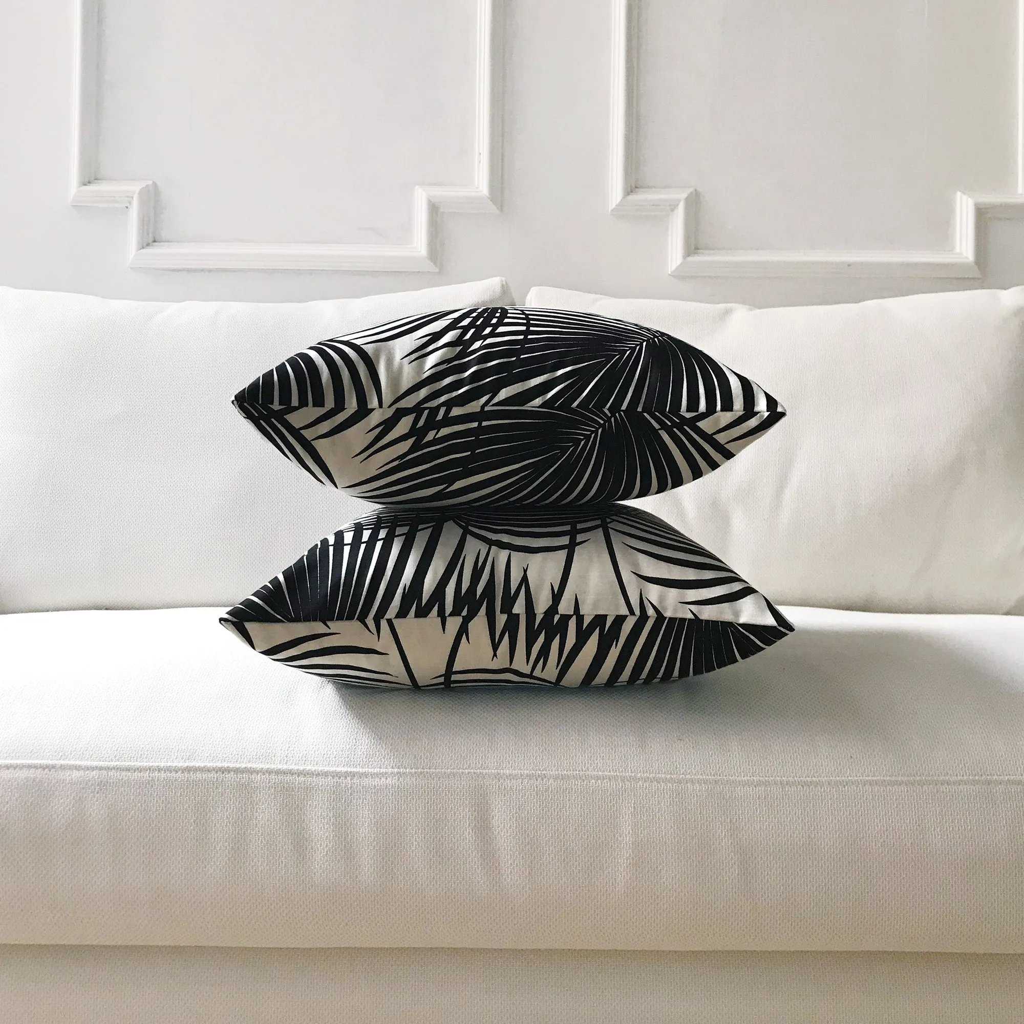 Black & White Palm Throw Pillow Cover 18x18