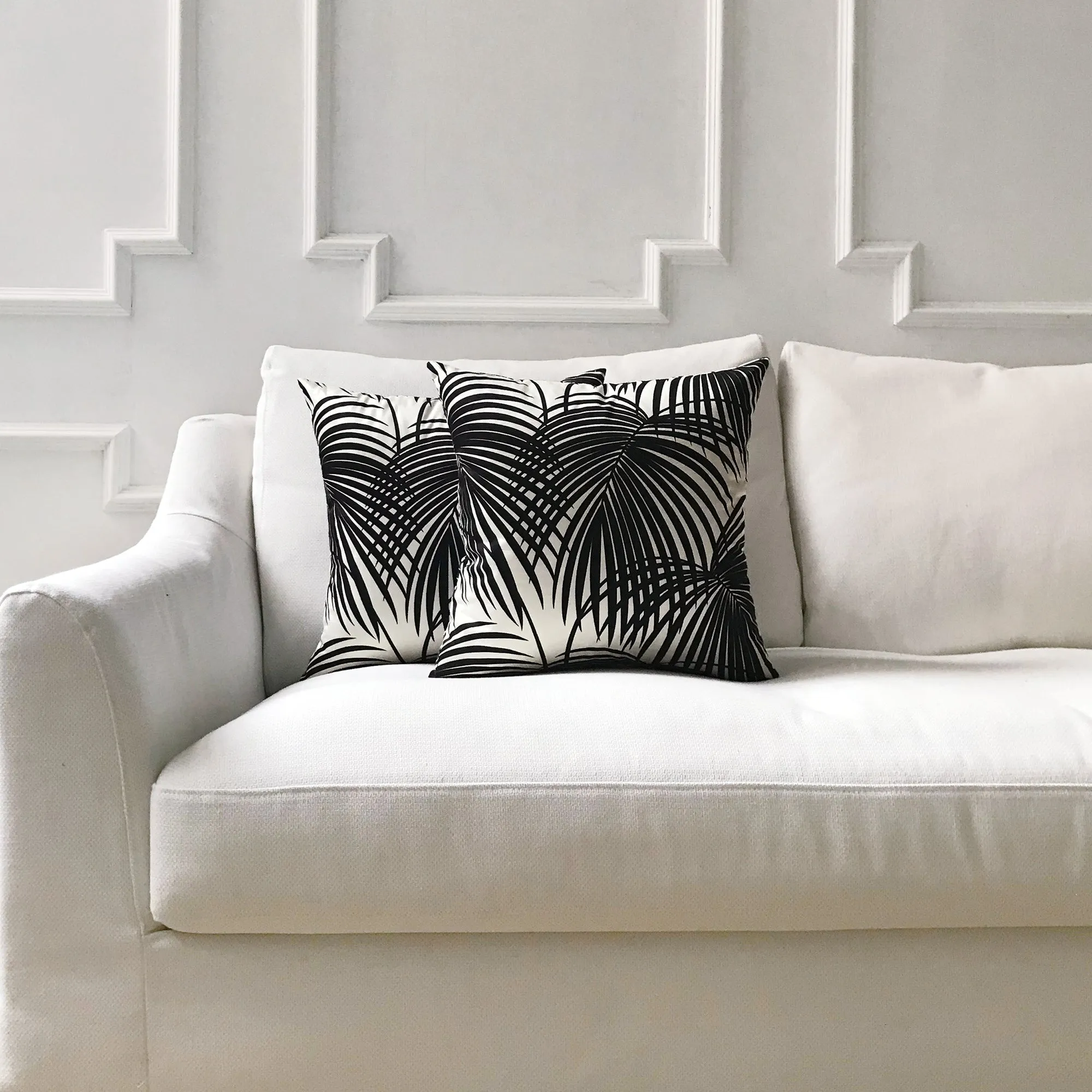 Black & White Palm Throw Pillow Cover 18x18