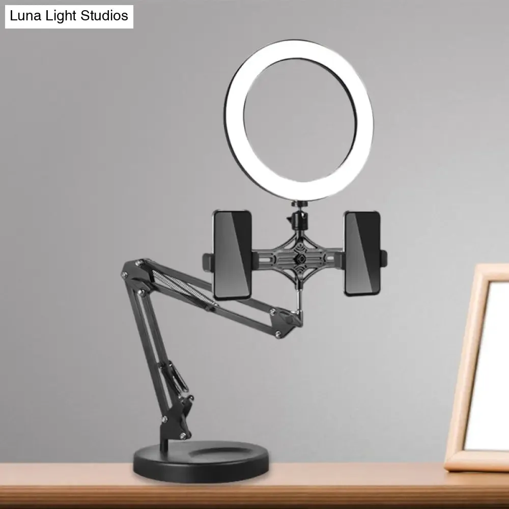 Black Circular Mirror Lamp with Adjustable USB LED Fill-in Flash Lighting