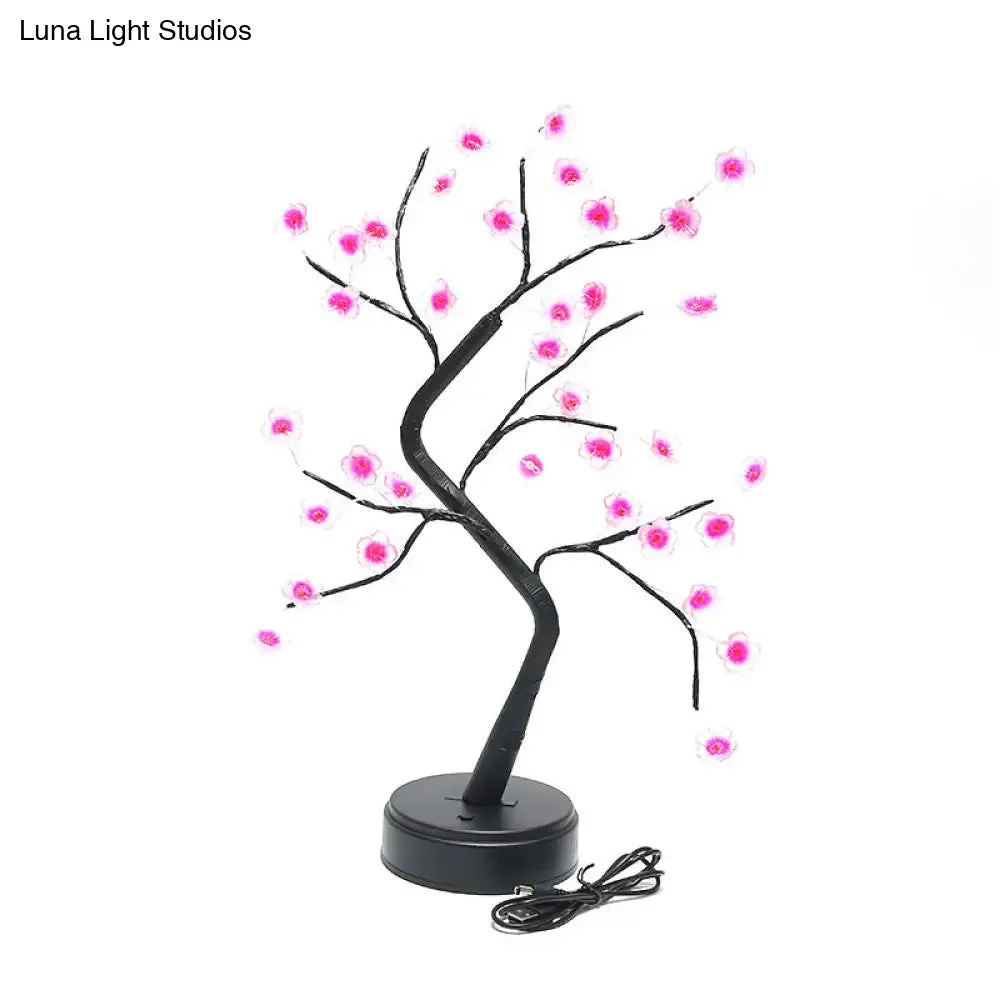 Black Floral Battery Table Lamp: Modern LED Nightstand Lighting for Bedroom