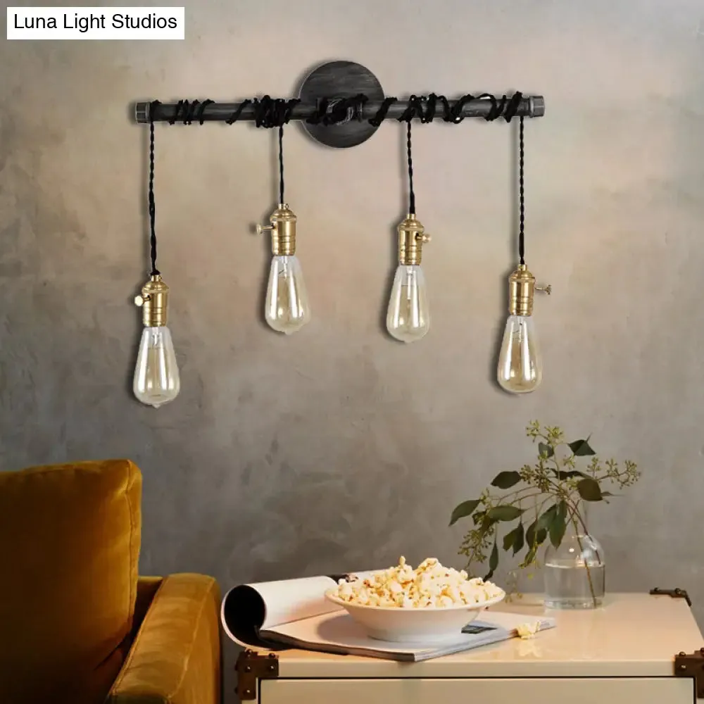 Black Metal Sconce Light with Hanging Shade - Industrial Wall Mounted Lighting for Dining Room