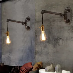 Black Metal Sconce Light with Hanging Shade - Industrial Wall Mounted Lighting for Dining Room