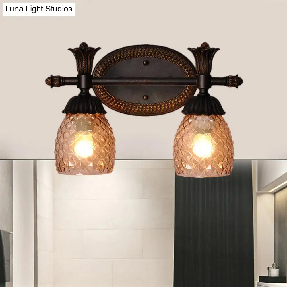 Black Metal Wall Mount Vanity Light: Clear Prismatic Glass Dome, Traditional Style, 2/3-Light Bathroom Lighting