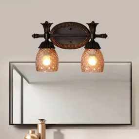 Black Metal Wall Mount Vanity Light: Clear Prismatic Glass Dome, Traditional Style, 2/3-Light Bathroom Lighting