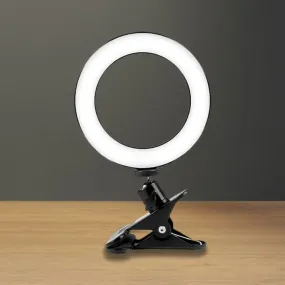 Black USB LED Fill Lamp with Tripod Stand - Minimalist Metallic Design and Circular Shade Mirror