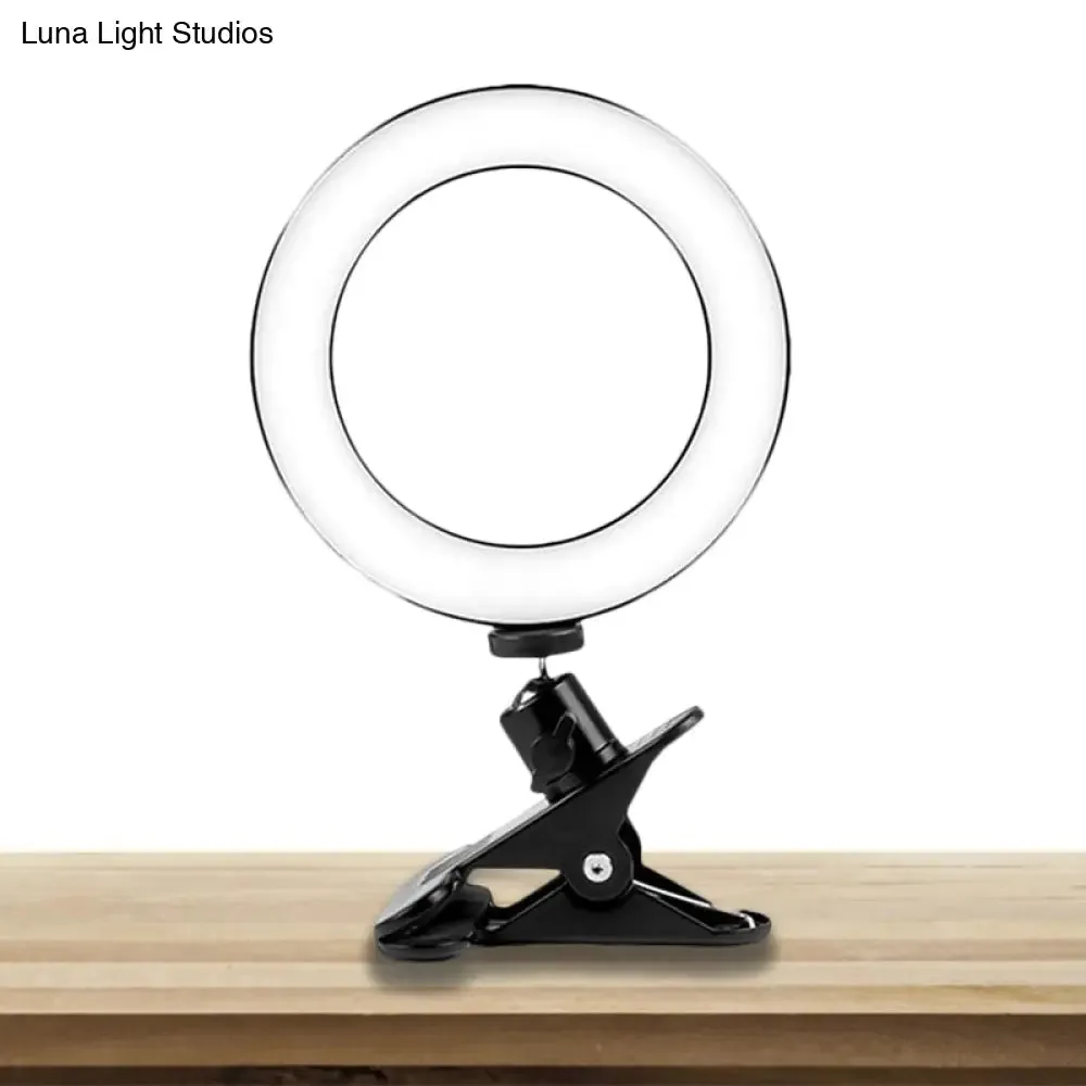 Black USB LED Fill Lamp with Tripod Stand - Minimalist Metallic Design and Circular Shade Mirror