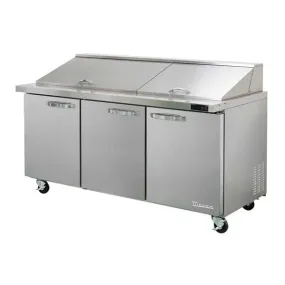 Blue Air BLMT72-HC 72" Refrigerated Mega Top Sandwich Prep Table with Three Swing Doors 20.2 Cu Ft