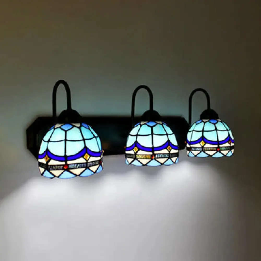 Blue Baroque Wall Sconce with Stained Glass Shade for Living Room