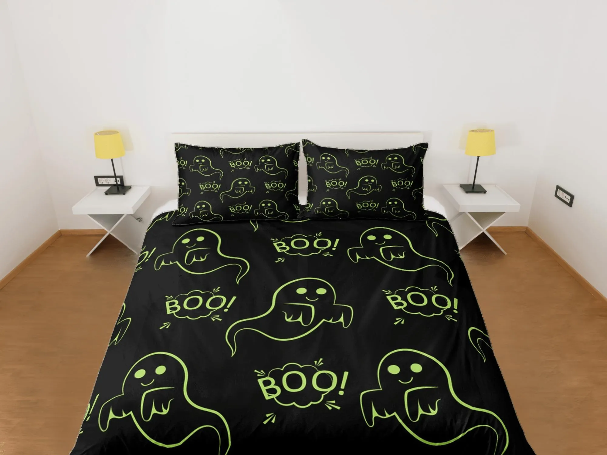 Boo cute ghost halloween bedding & pillowcase, gothic duvet cover, dorm bedding, goth decor toddler bedding, halloween gift