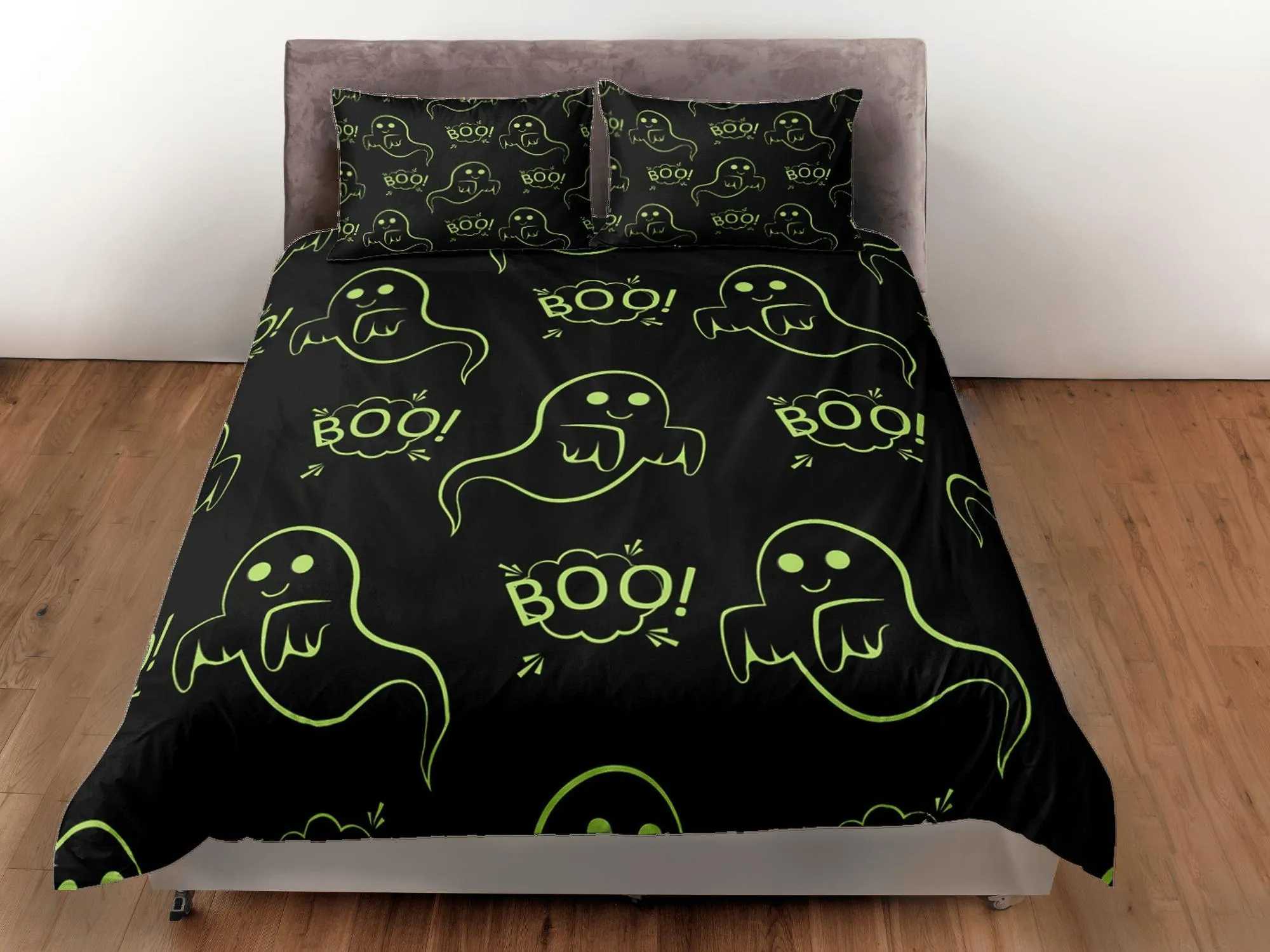 Boo cute ghost halloween bedding & pillowcase, gothic duvet cover, dorm bedding, goth decor toddler bedding, halloween gift