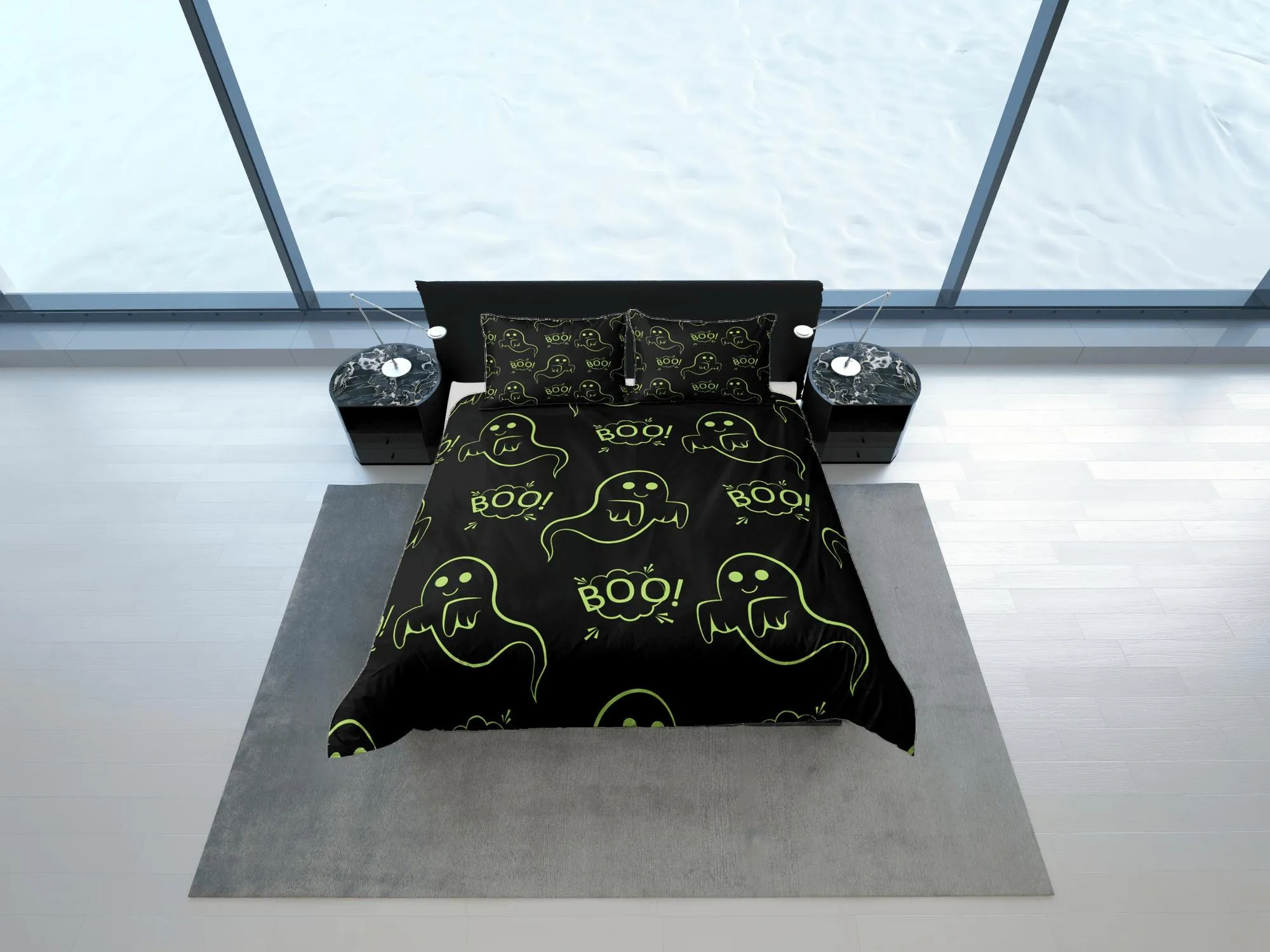 Boo cute ghost halloween bedding & pillowcase, gothic duvet cover, dorm bedding, goth decor toddler bedding, halloween gift