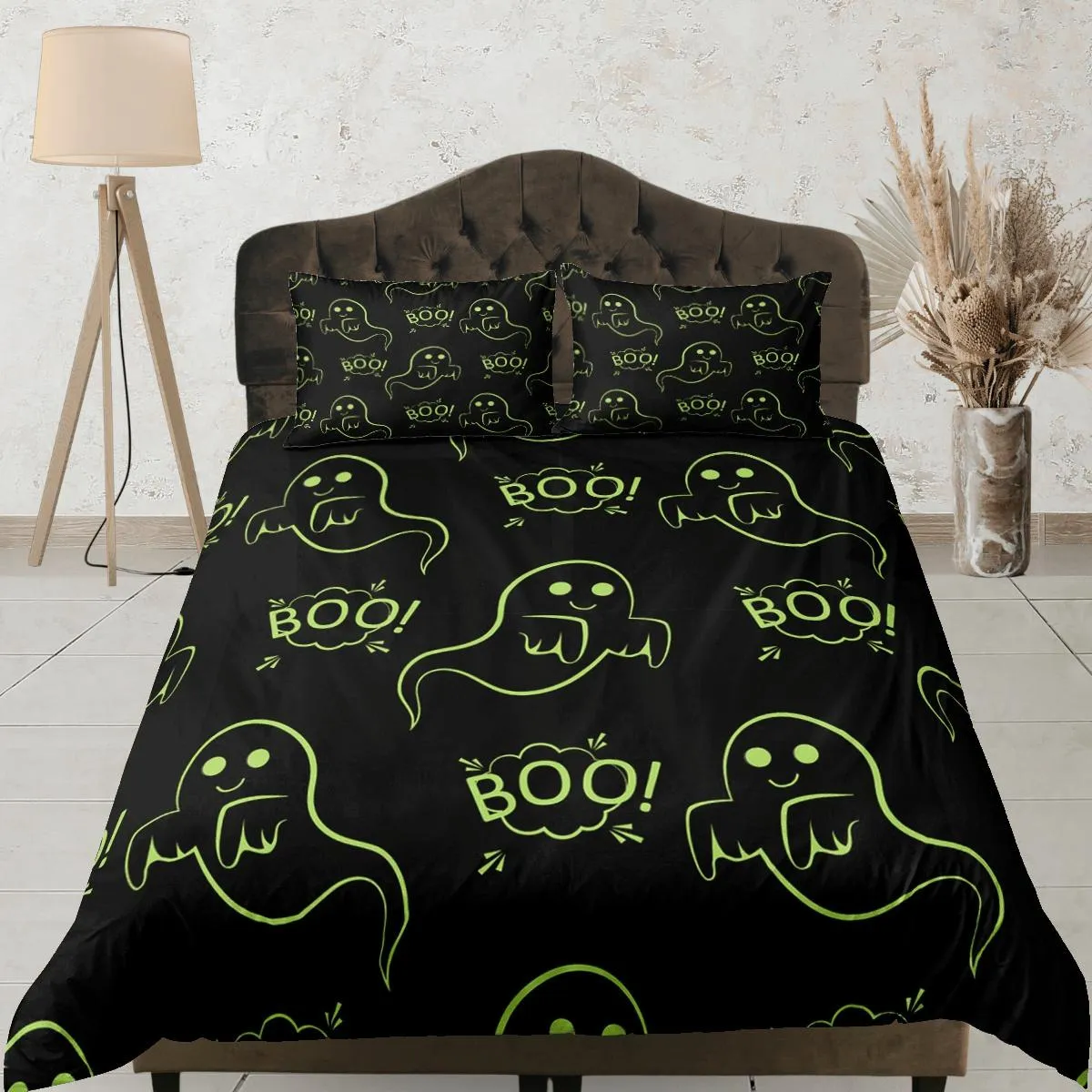 Boo cute ghost halloween bedding & pillowcase, gothic duvet cover, dorm bedding, goth decor toddler bedding, halloween gift