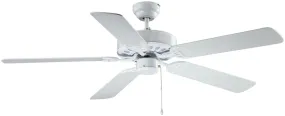 Boston Harbor Ceiling Fan, 5-Blade, White Housing, Bleached Oak/White Blade, 52 in Sweep, MDF Blade :EA: QUANTITY: 1