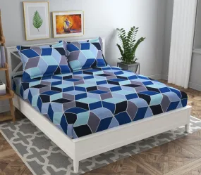 BSB HOME 120 TC Double 3D Printed Bedsheet with 2 Pillow Covers | 110 GSM Soft Brushed Microfiber - Breathable & Wrinkle Free - (86 X 88 Inch, Blue & Grey & Aqua)