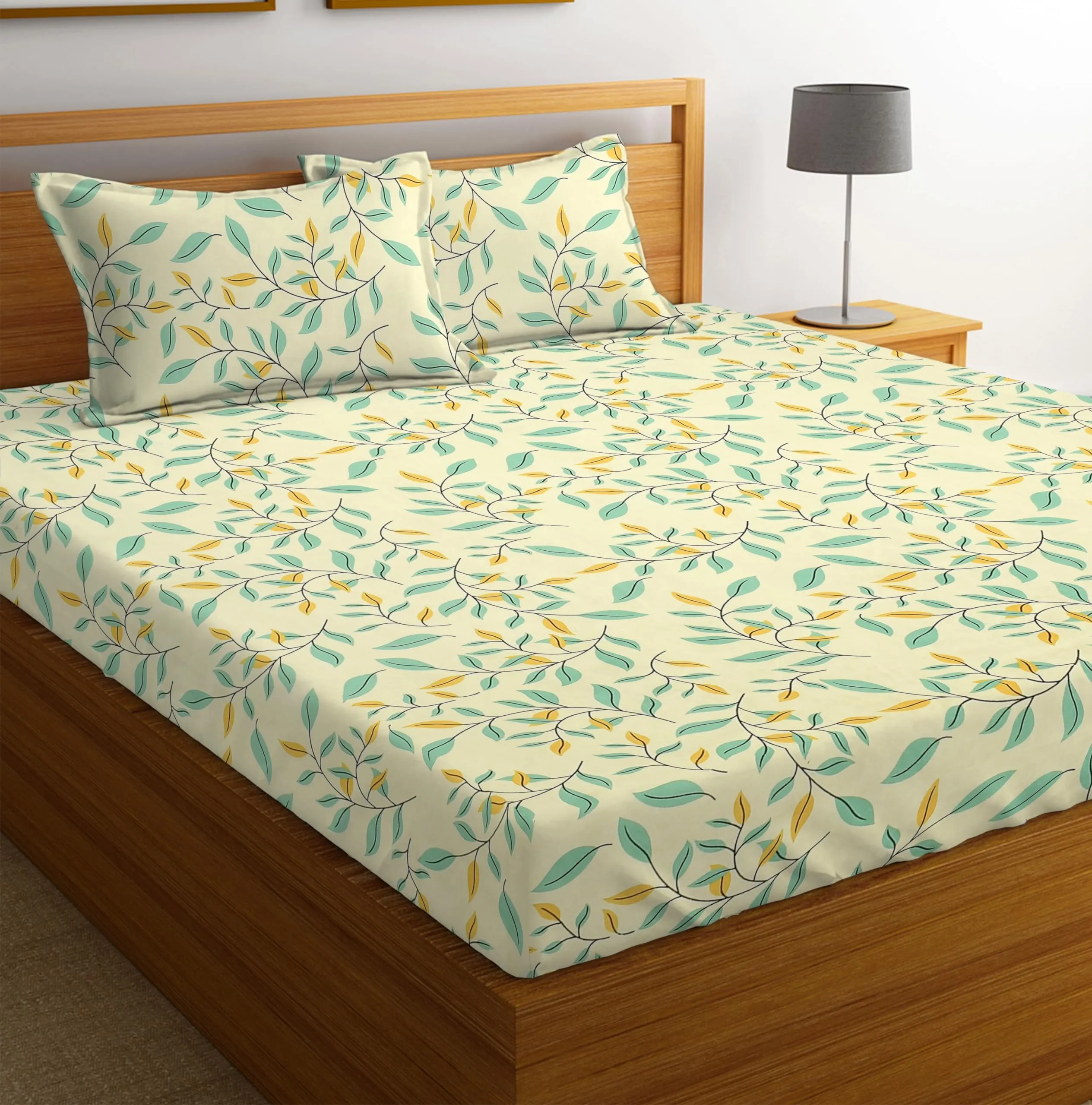 Bsb Home Premium Pure Cotton 220 Tc Flat Double Bed Bedsheets for Summer Breathable | Wrinklefree (Size-220 X 230 Cm) with 2 Pillow Covers (Size-18 X 28 Inches, Light Green) - Floral