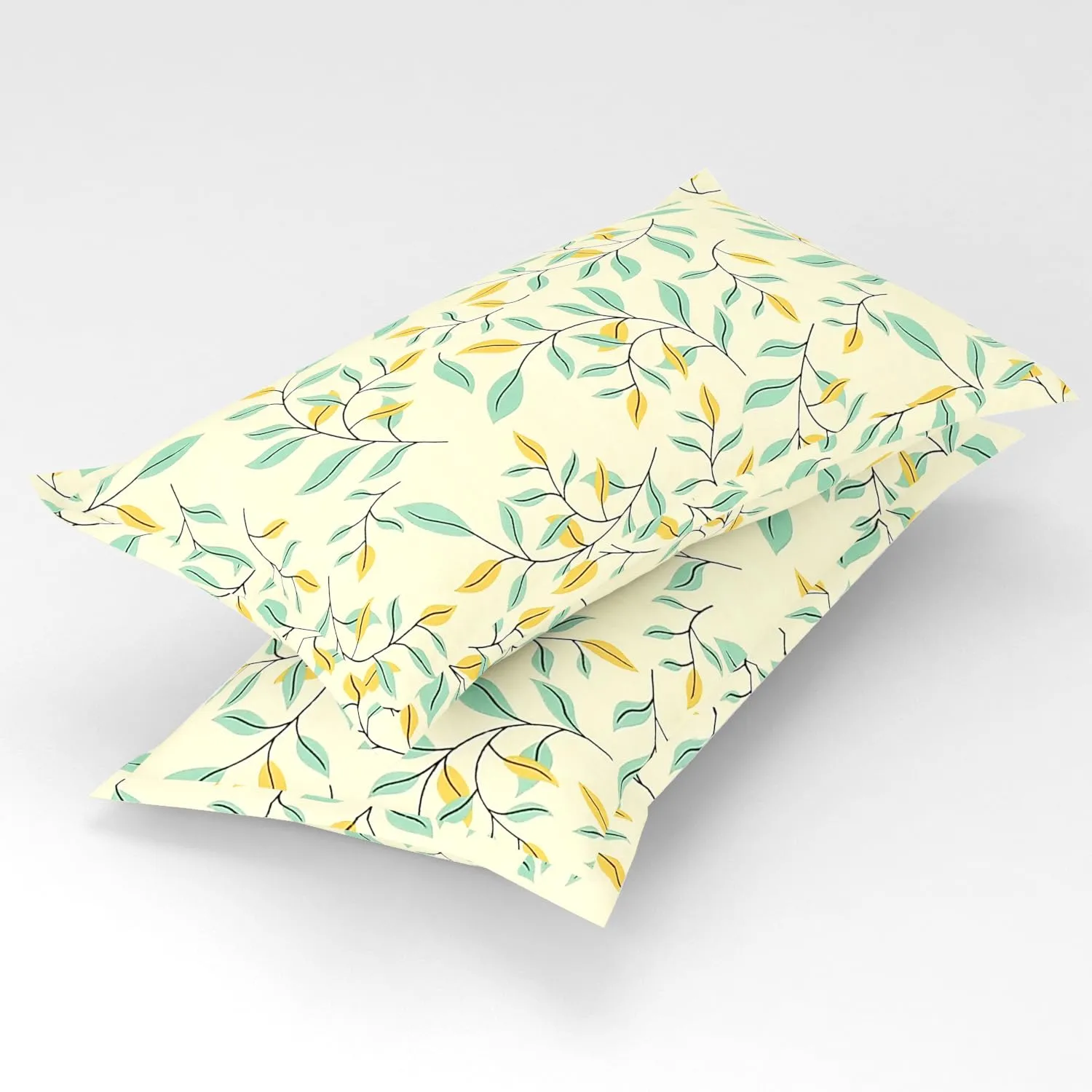 Bsb Home Premium Pure Cotton 220 Tc Flat Double Bed Bedsheets for Summer Breathable | Wrinklefree (Size-220 X 230 Cm) with 2 Pillow Covers (Size-18 X 28 Inches, Light Green) - Floral